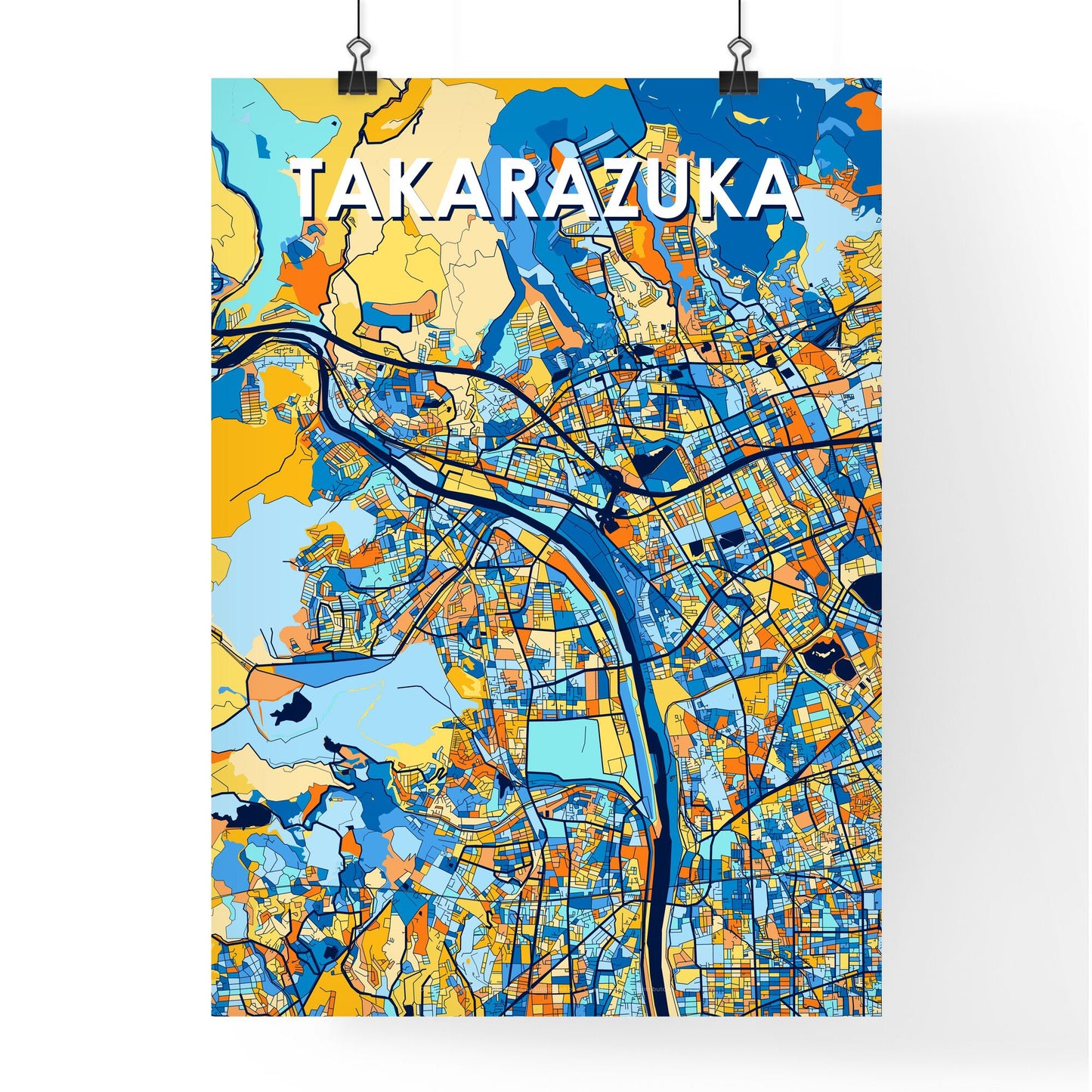 TAKARAZUKA JAPAN Vibrant Colorful Art Map Poster Blue Orange