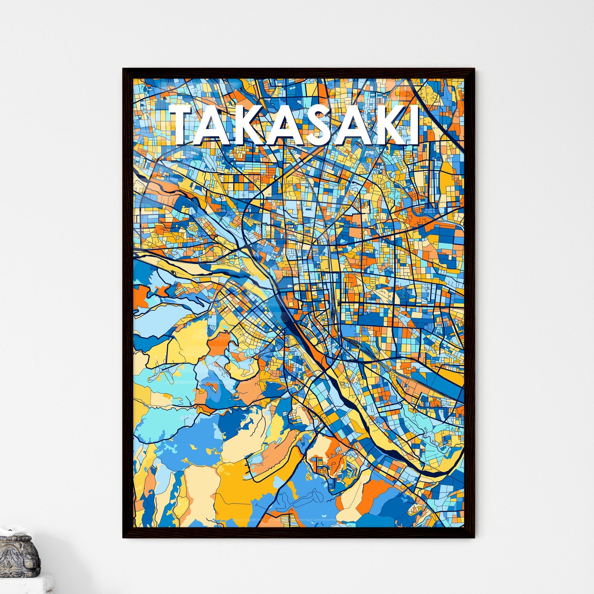 TAKASAKI JAPAN Vibrant Colorful Art Map Poster Blue Orange