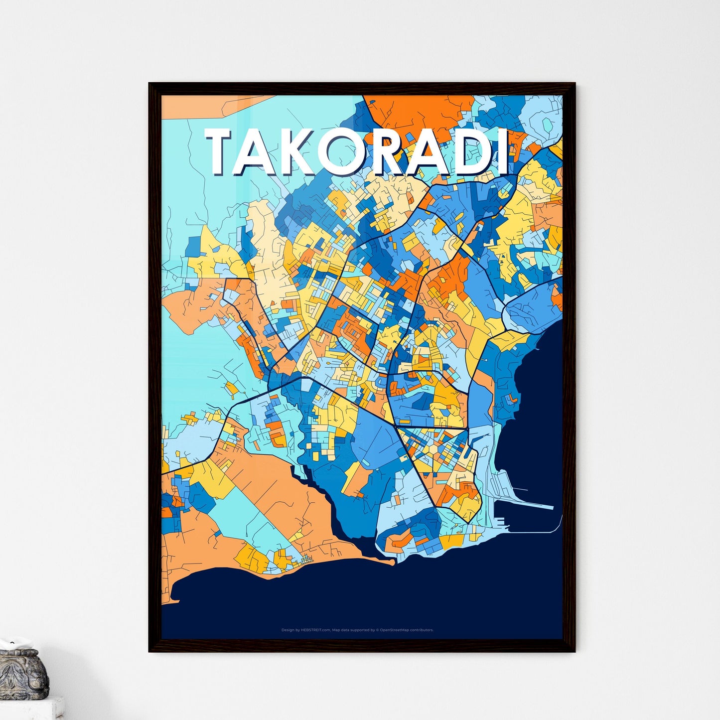 TAKORADI GHANA Vibrant Colorful Art Map Poster Blue Orange