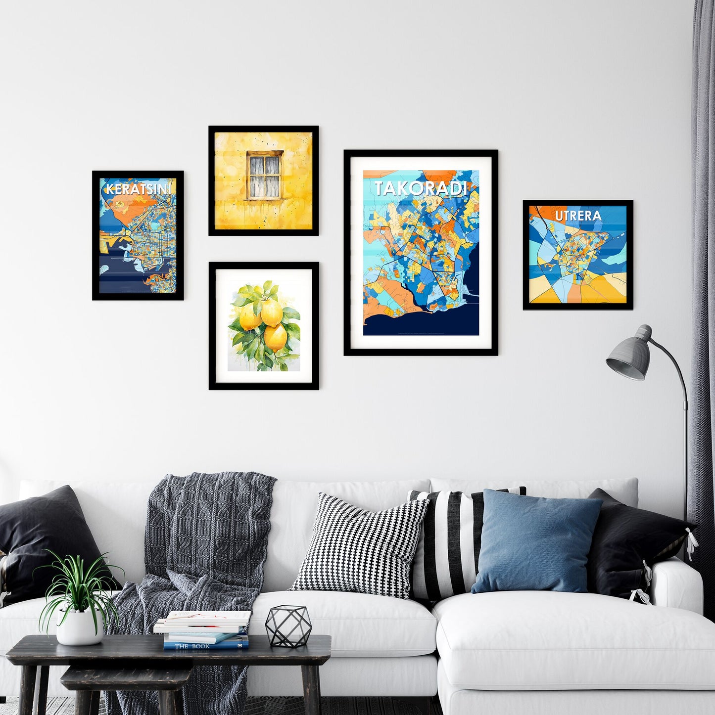 TAKORADI GHANA Vibrant Colorful Art Map Poster Blue Orange