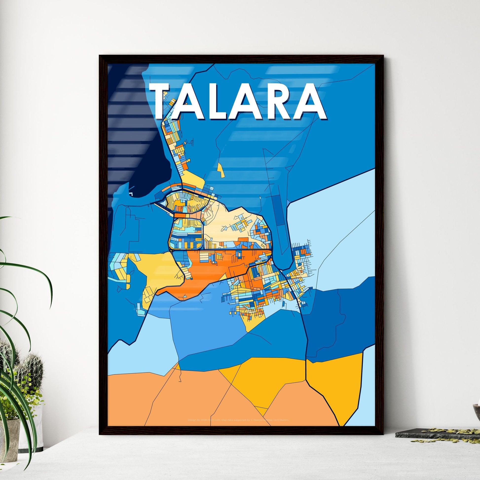 TALARA PERU Vibrant Colorful Art Map Poster Blue Orange