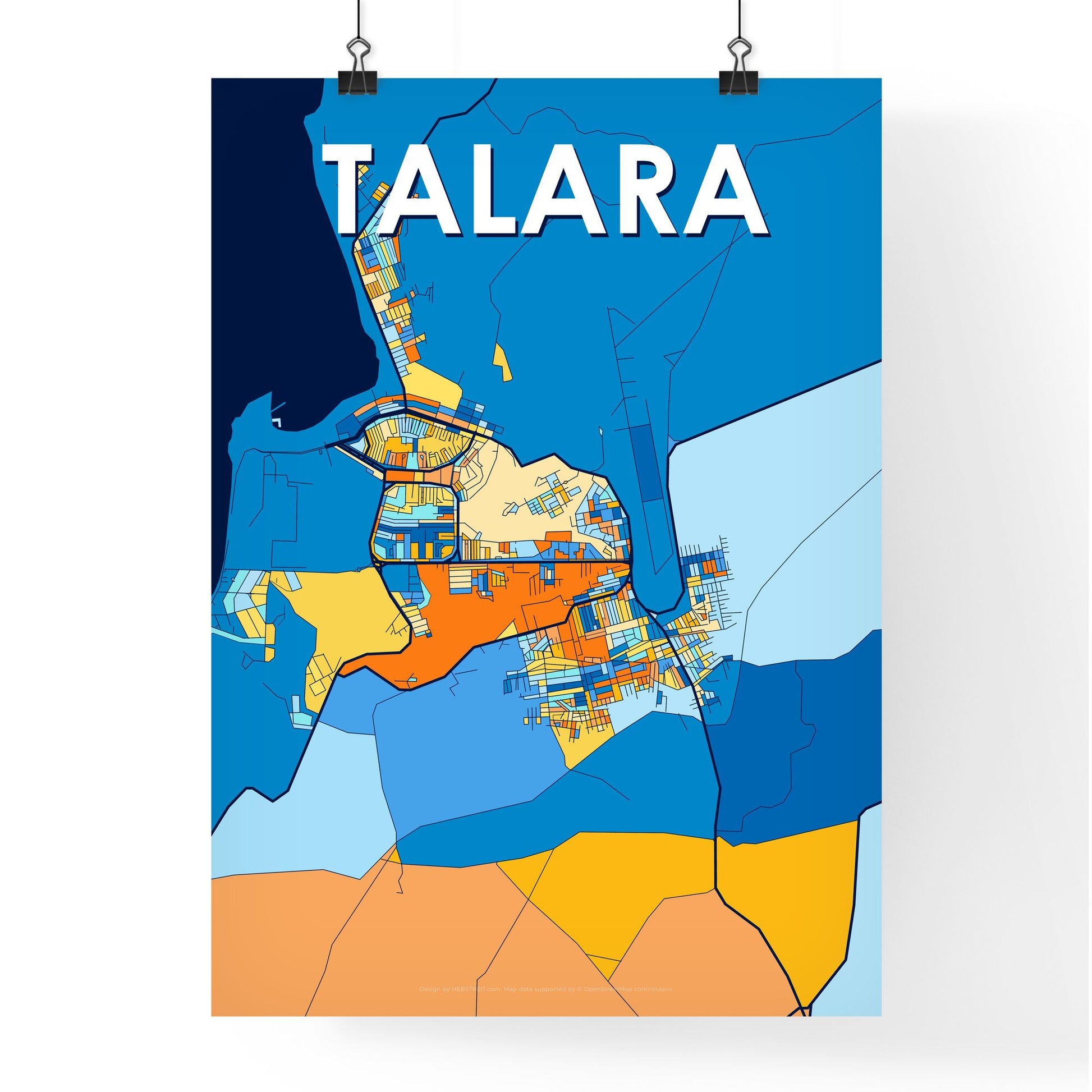 TALARA PERU Vibrant Colorful Art Map Poster Blue Orange