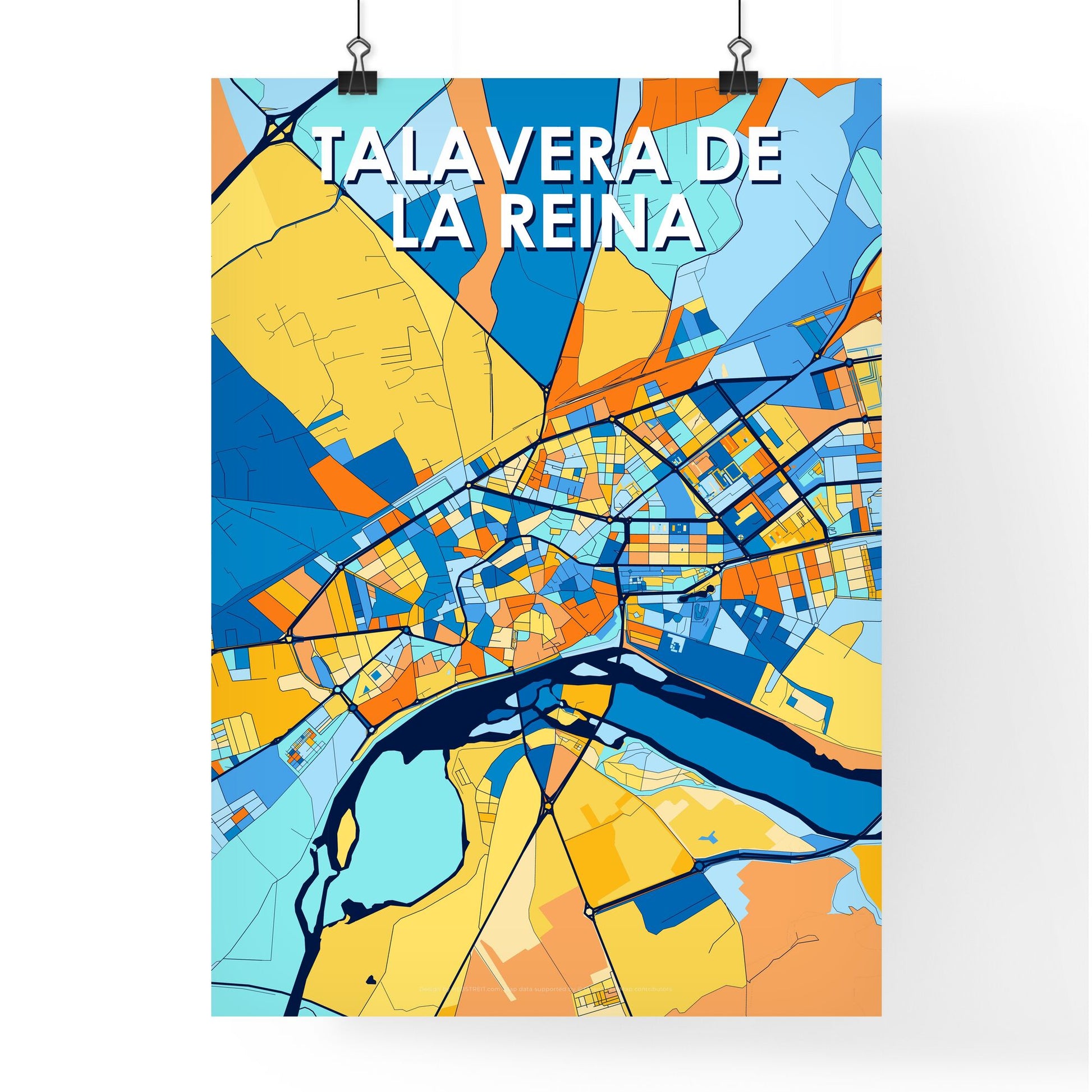 TALAVERA DE LA REINA SPAIN Vibrant Colorful Art Map Poster Blue Orange