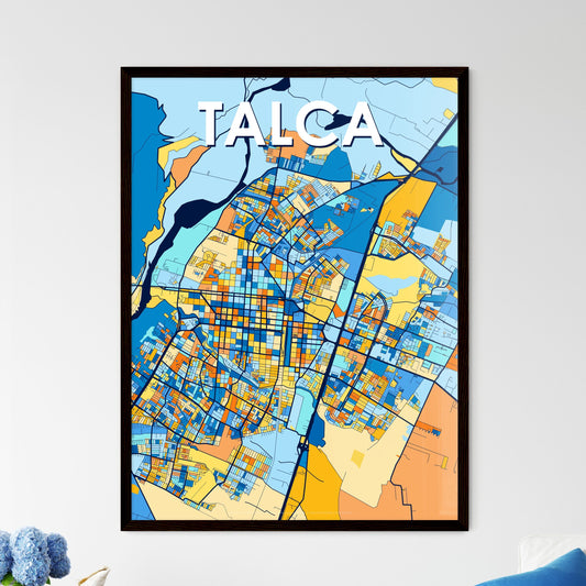 TALCA CHILE Vibrant Colorful Art Map Poster Blue Orange