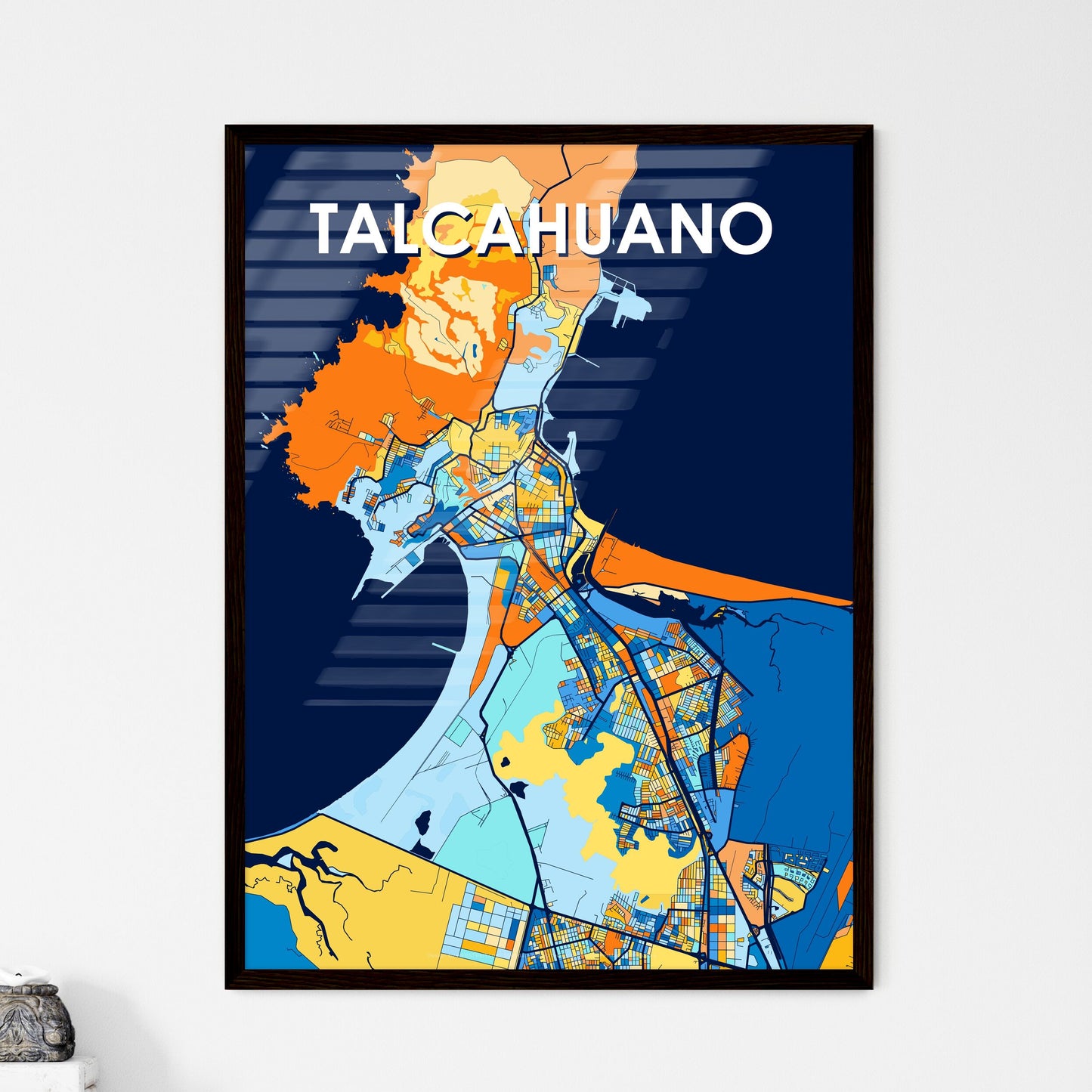 TALCAHUANO CHILE Vibrant Colorful Art Map Poster Blue Orange
