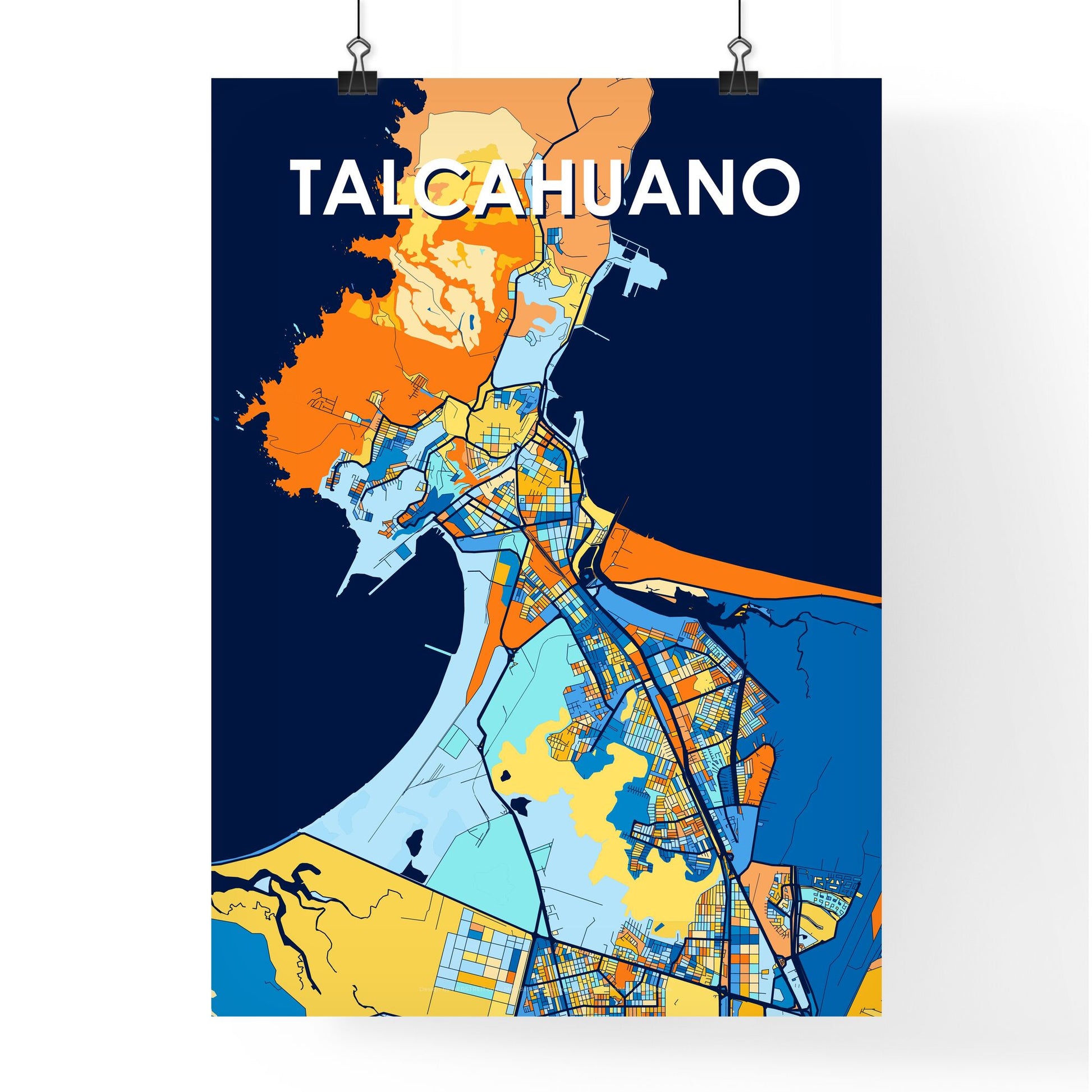 TALCAHUANO CHILE Vibrant Colorful Art Map Poster Blue Orange