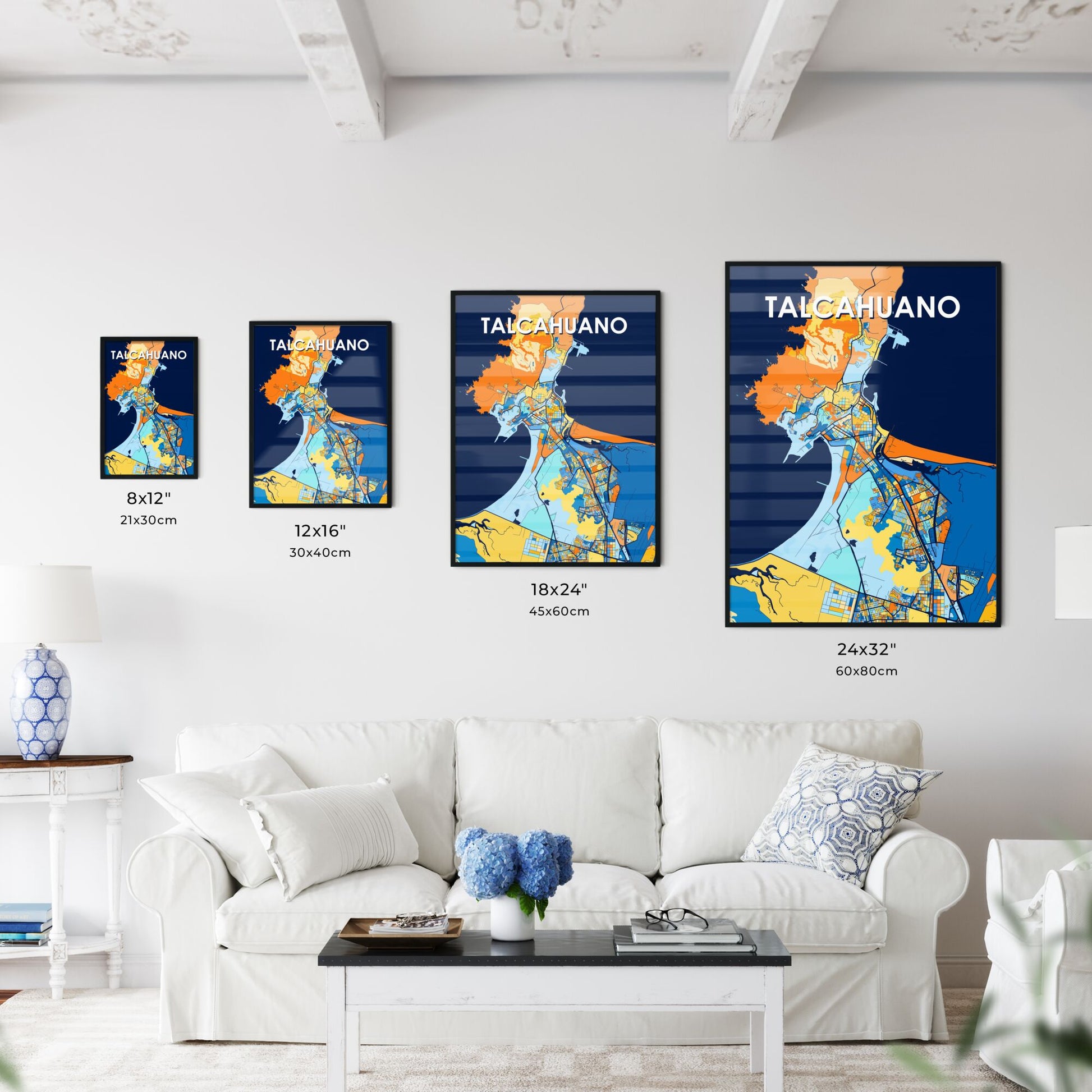 TALCAHUANO CHILE Vibrant Colorful Art Map Poster Blue Orange