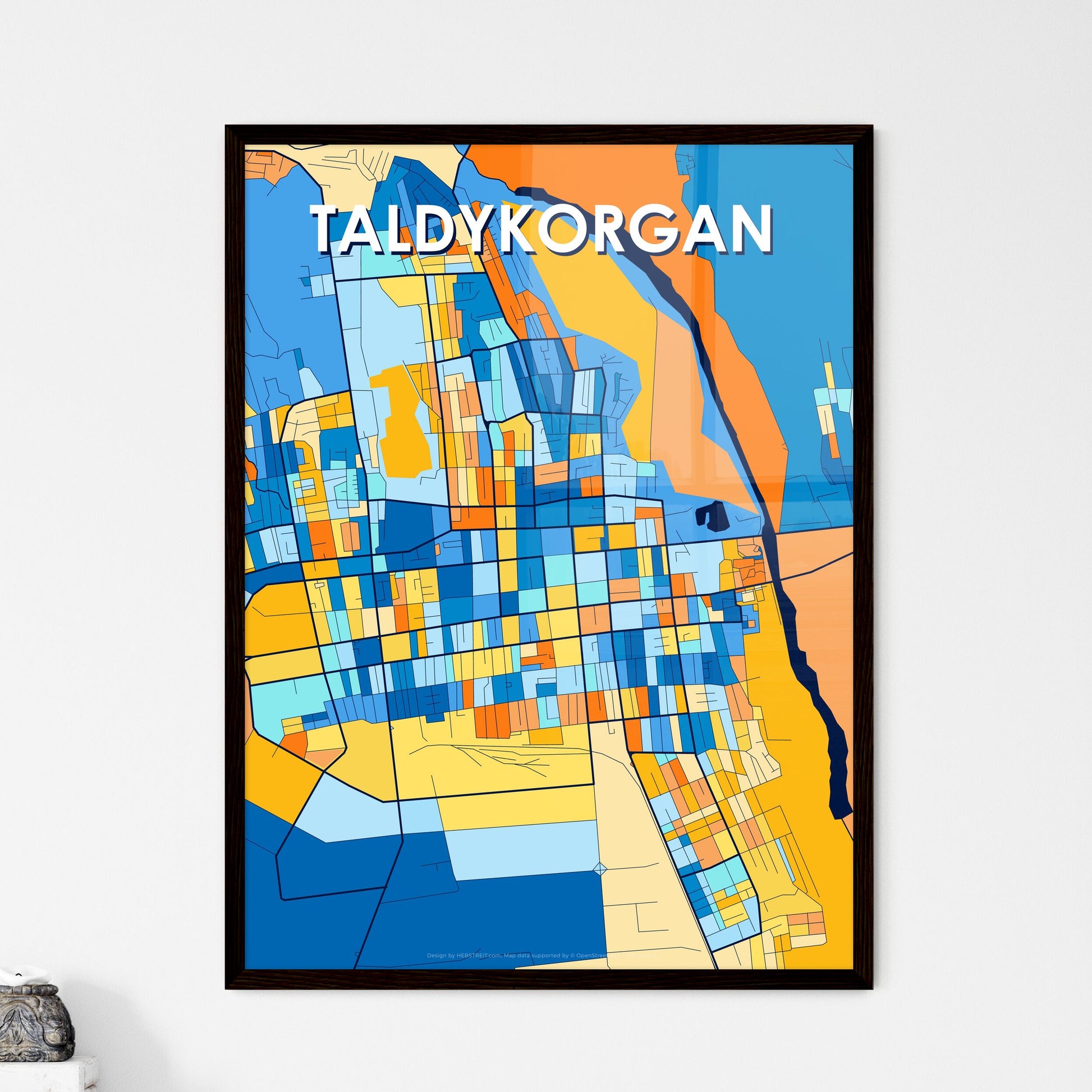 TALDYKORGAN KAZAKHSTAN Vibrant Colorful Art Map Poster Blue Orange