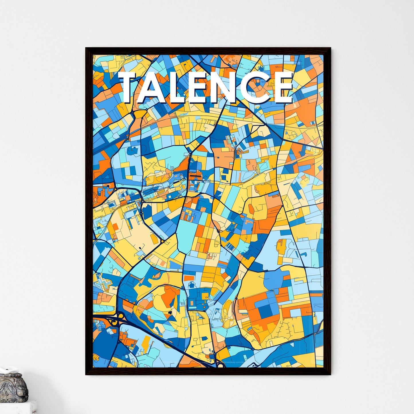 TALENCE FRANCE Vibrant Colorful Art Map Poster Blue Orange