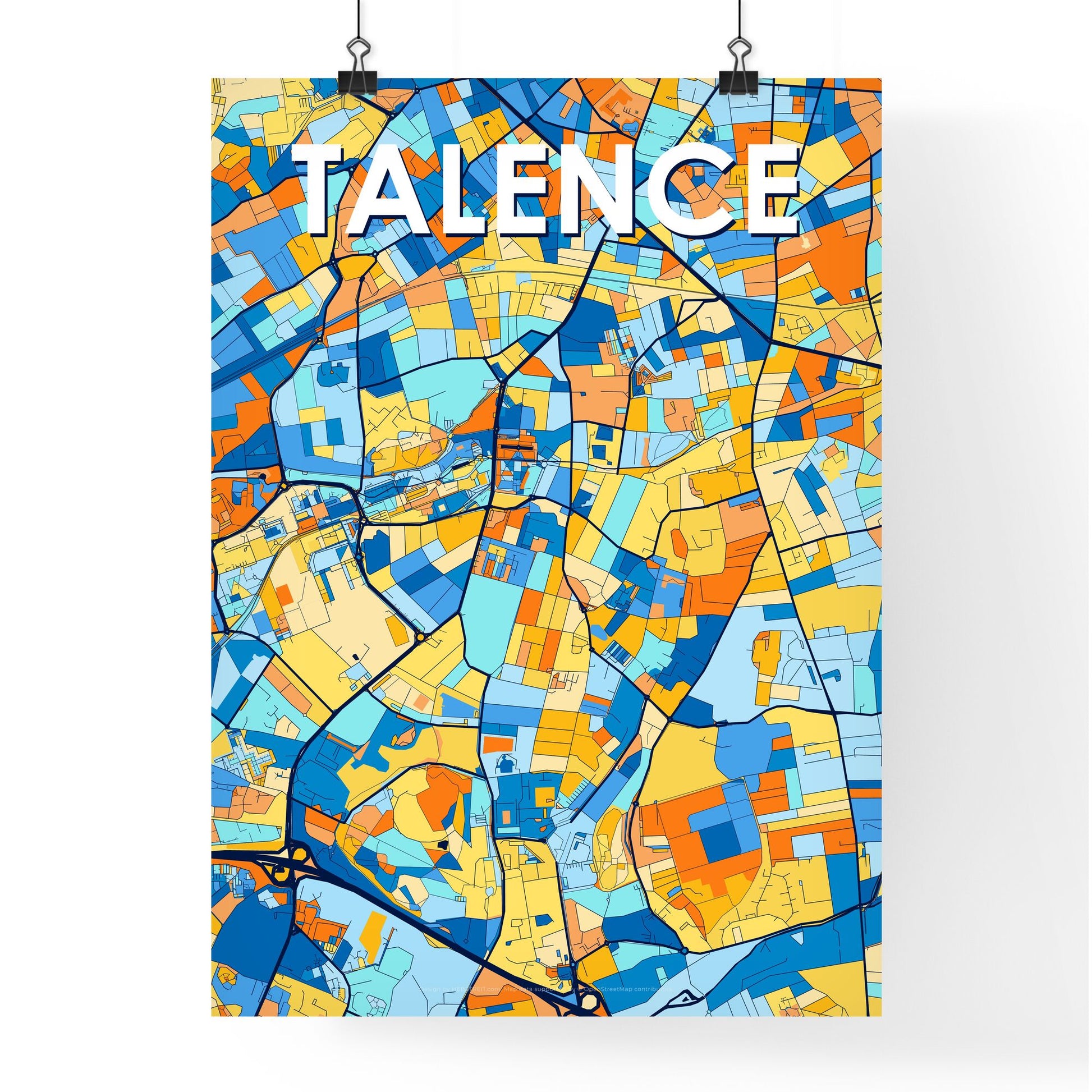 TALENCE FRANCE Vibrant Colorful Art Map Poster Blue Orange