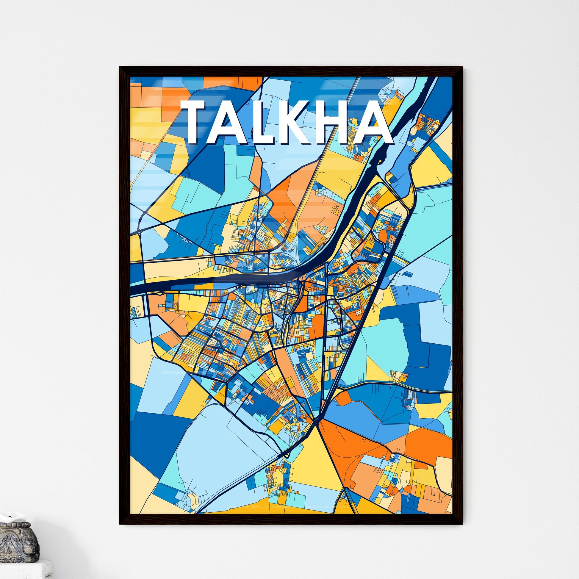 TALKHA EGYPT Vibrant Colorful Art Map Poster Blue Orange