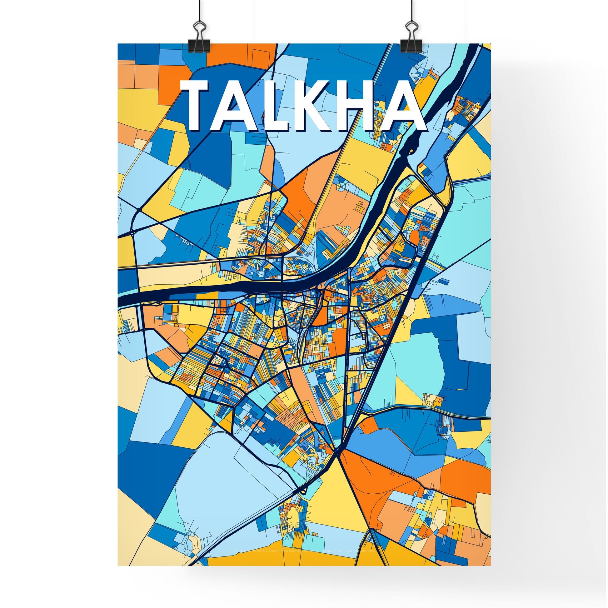 TALKHA EGYPT Vibrant Colorful Art Map Poster Blue Orange