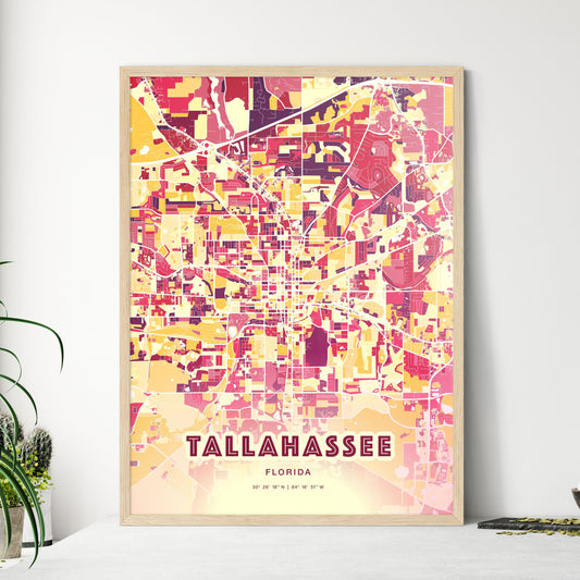 Colorful Tallahassee Florida Fine Art Map Hot Red