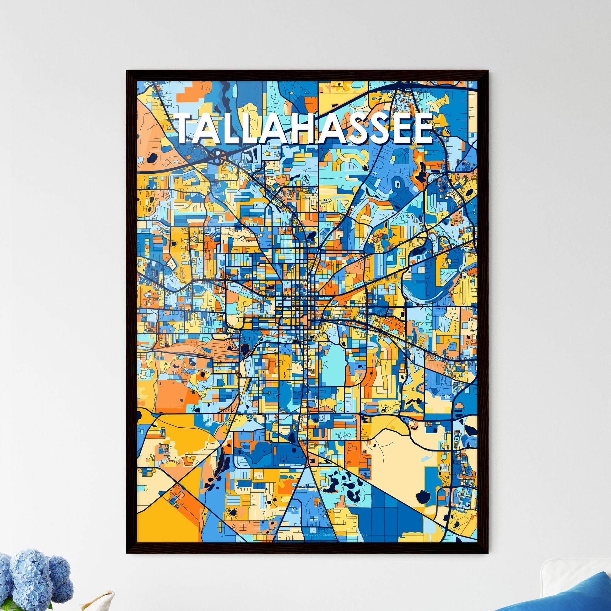 TALLAHASSEE FLORIDA Vibrant Colorful Art Map Poster Blue Orange