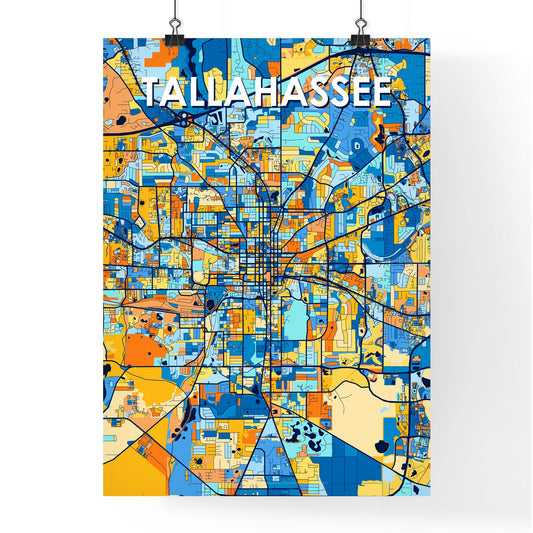 TALLAHASSEE FLORIDA Vibrant Colorful Art Map Poster Blue Orange