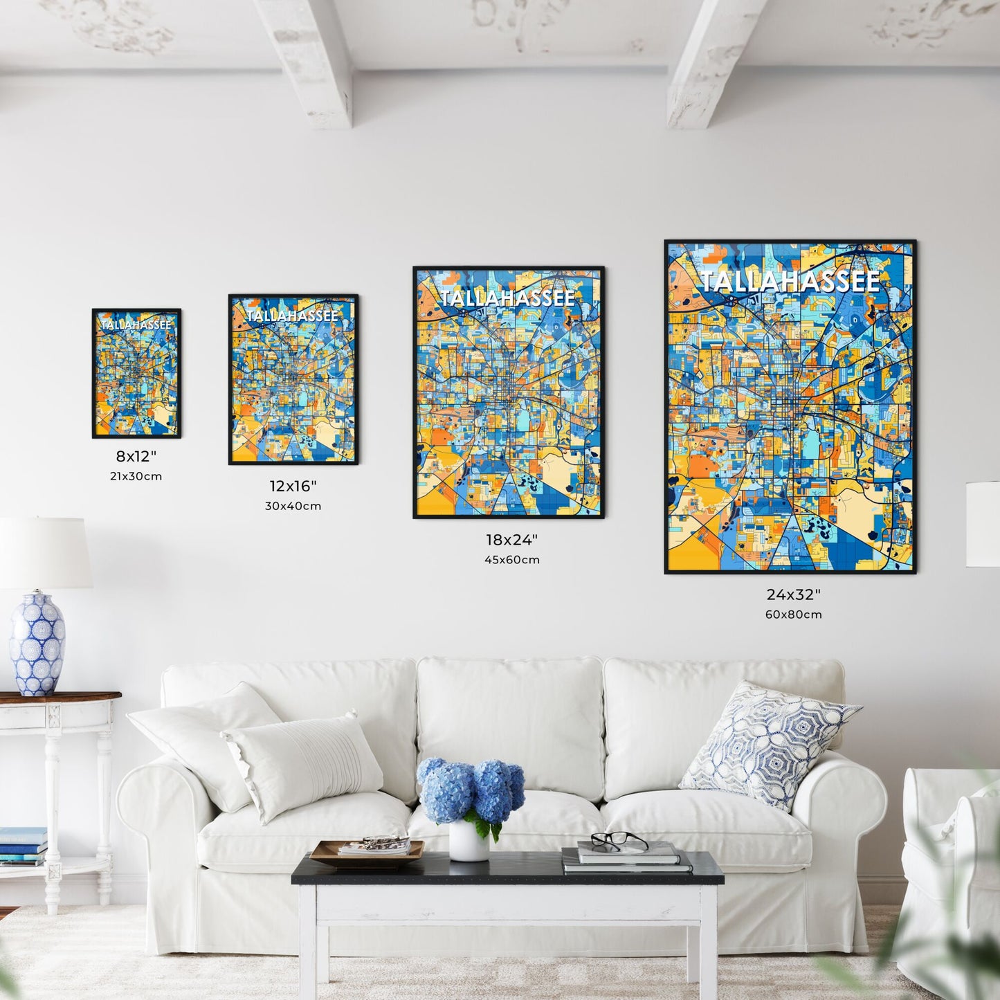 TALLAHASSEE FLORIDA Vibrant Colorful Art Map Poster Blue Orange