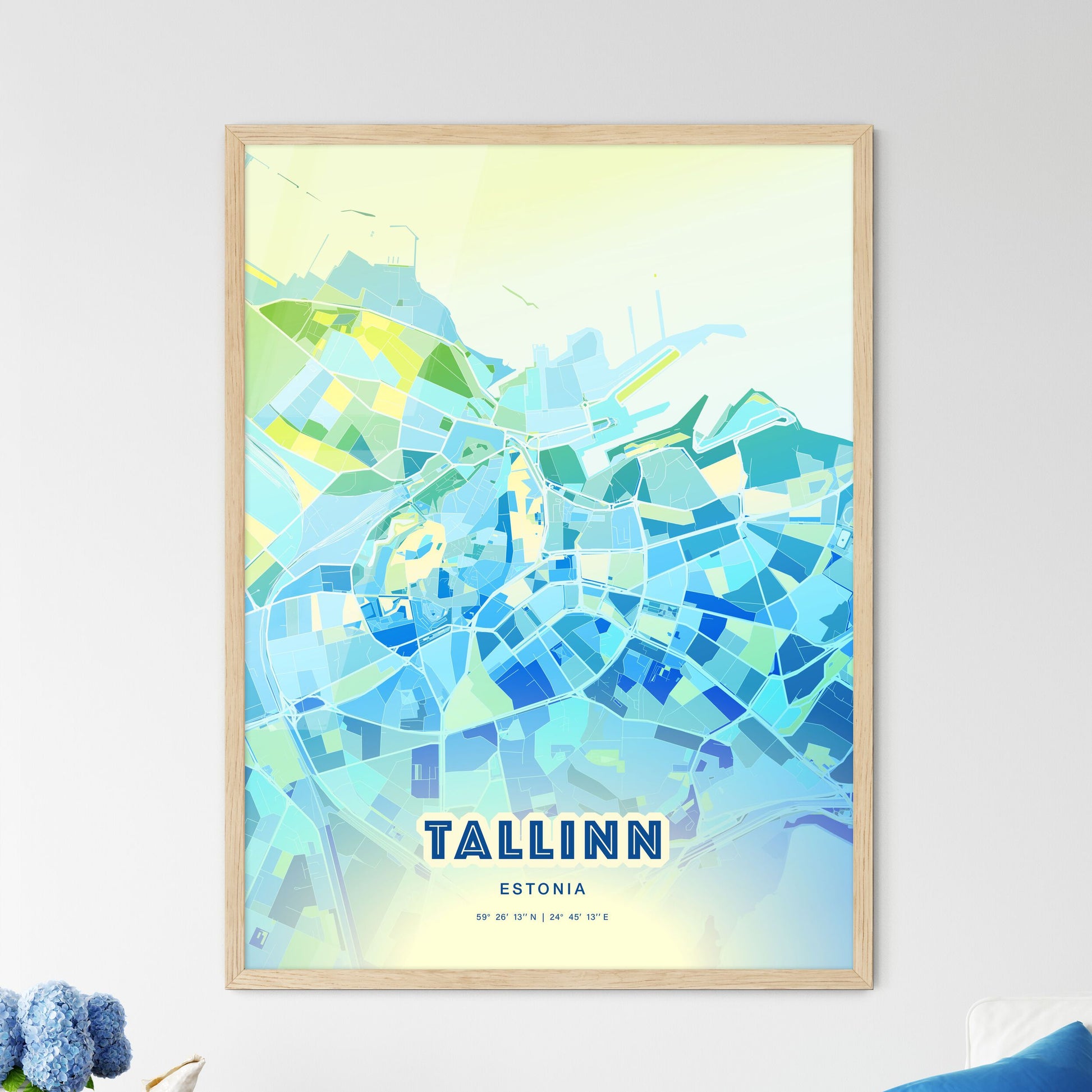 Colorful Tallinn Estonia Fine Art Map Cool Blue
