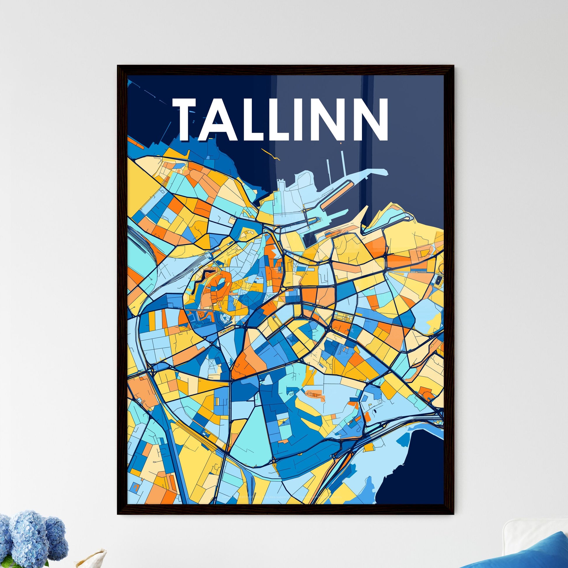 TALLINN ESTONIA Vibrant Colorful Art Map Poster Blue Orange