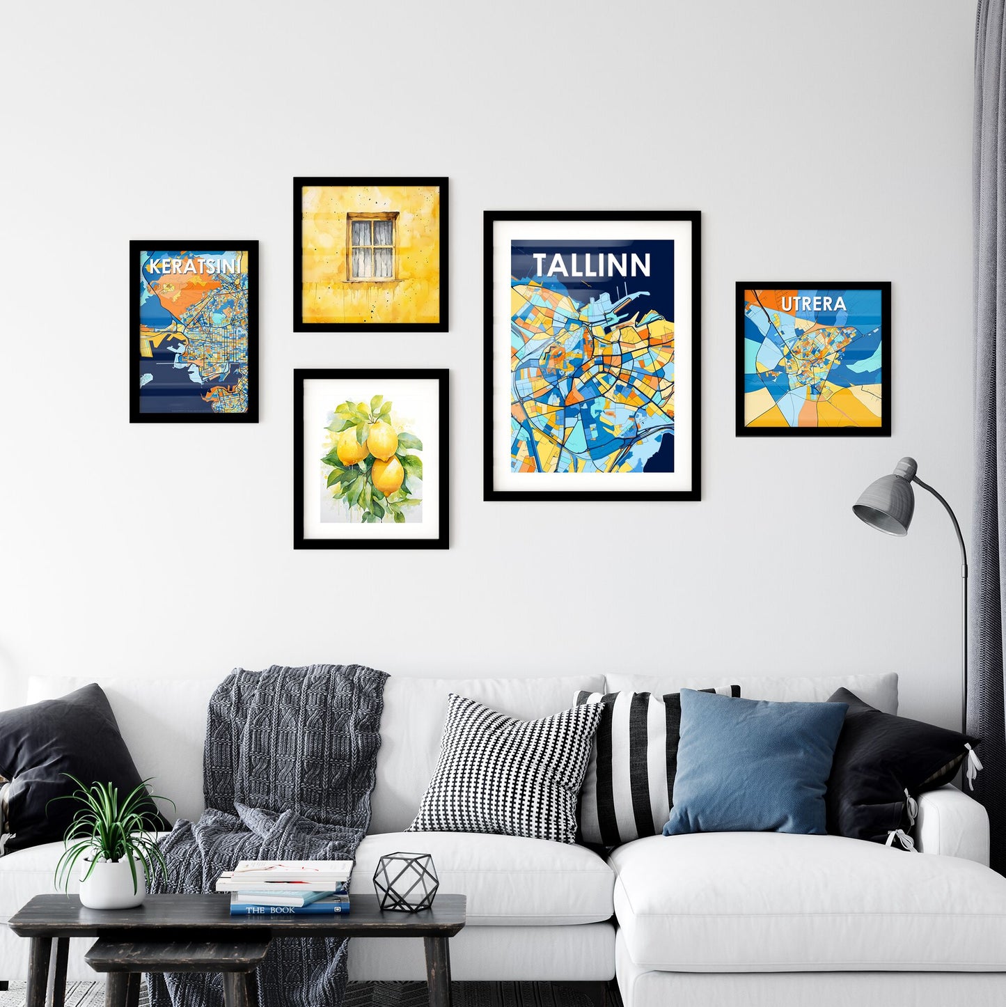 TALLINN ESTONIA Vibrant Colorful Art Map Poster Blue Orange