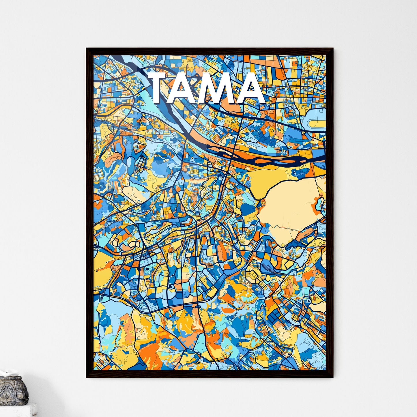 TAMA JAPAN Vibrant Colorful Art Map Poster Blue Orange