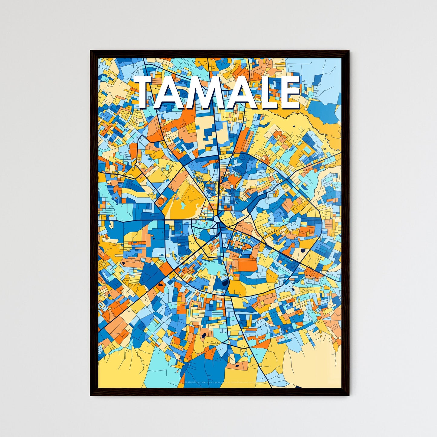 TAMALE GHANA Vibrant Colorful Art Map Poster Blue Orange