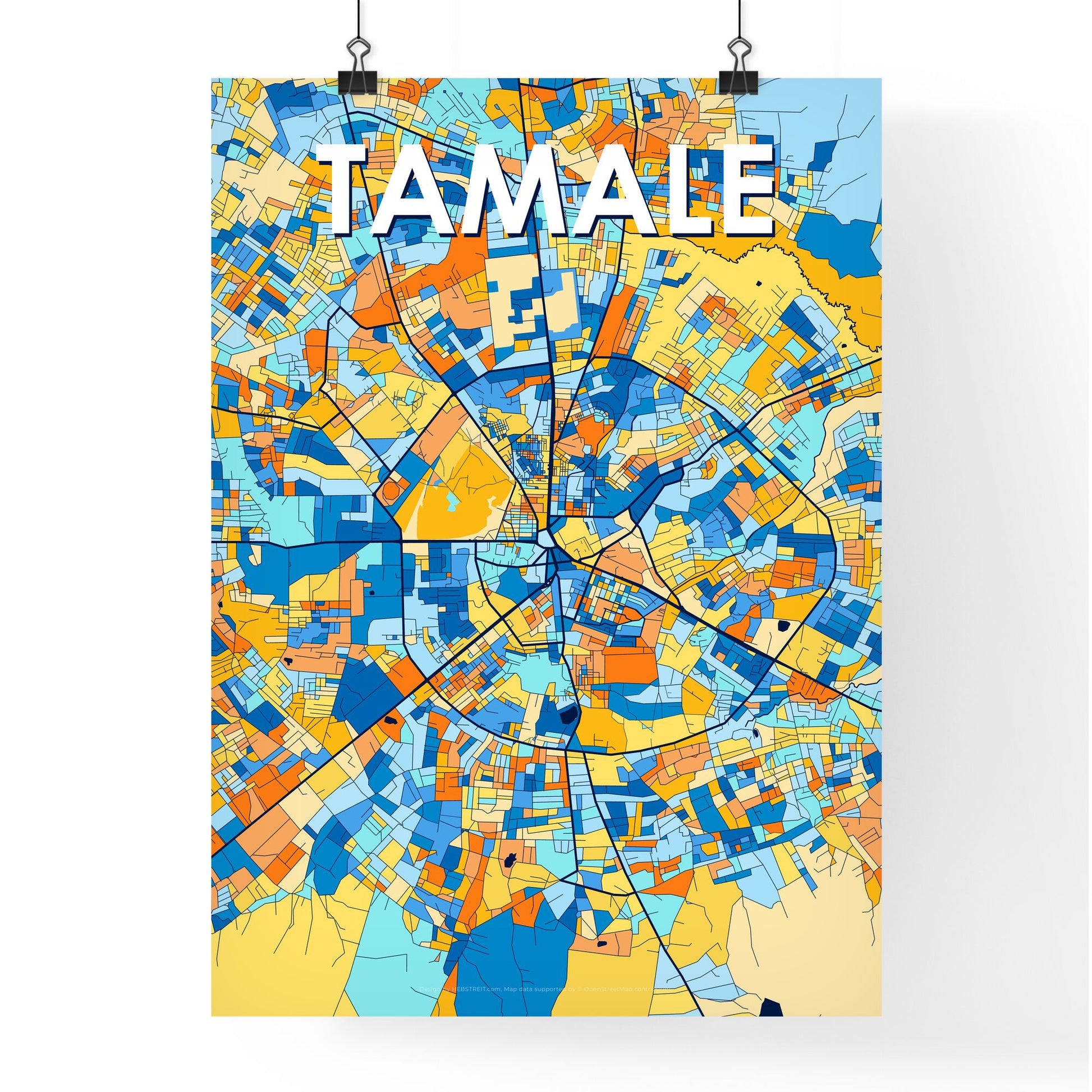 TAMALE GHANA Vibrant Colorful Art Map Poster Blue Orange