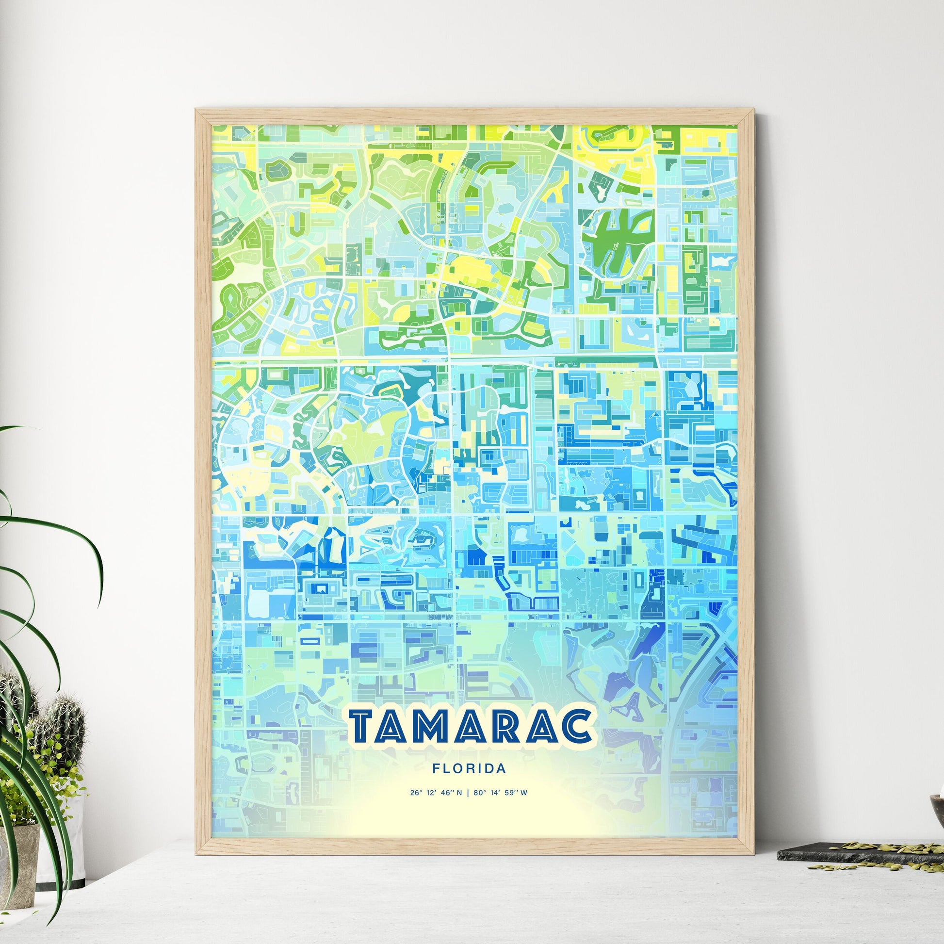 Colorful Tamarac Florida Fine Art Map Cool Blue