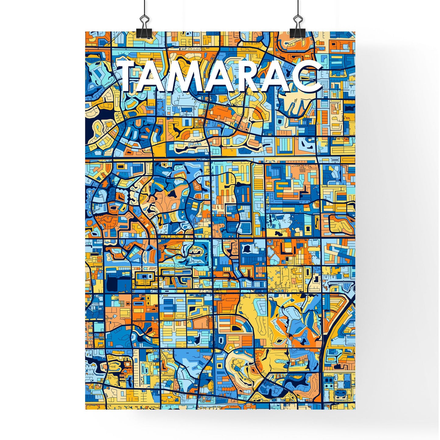 TAMARAC FLORIDA Vibrant Colorful Art Map Poster Blue Orange