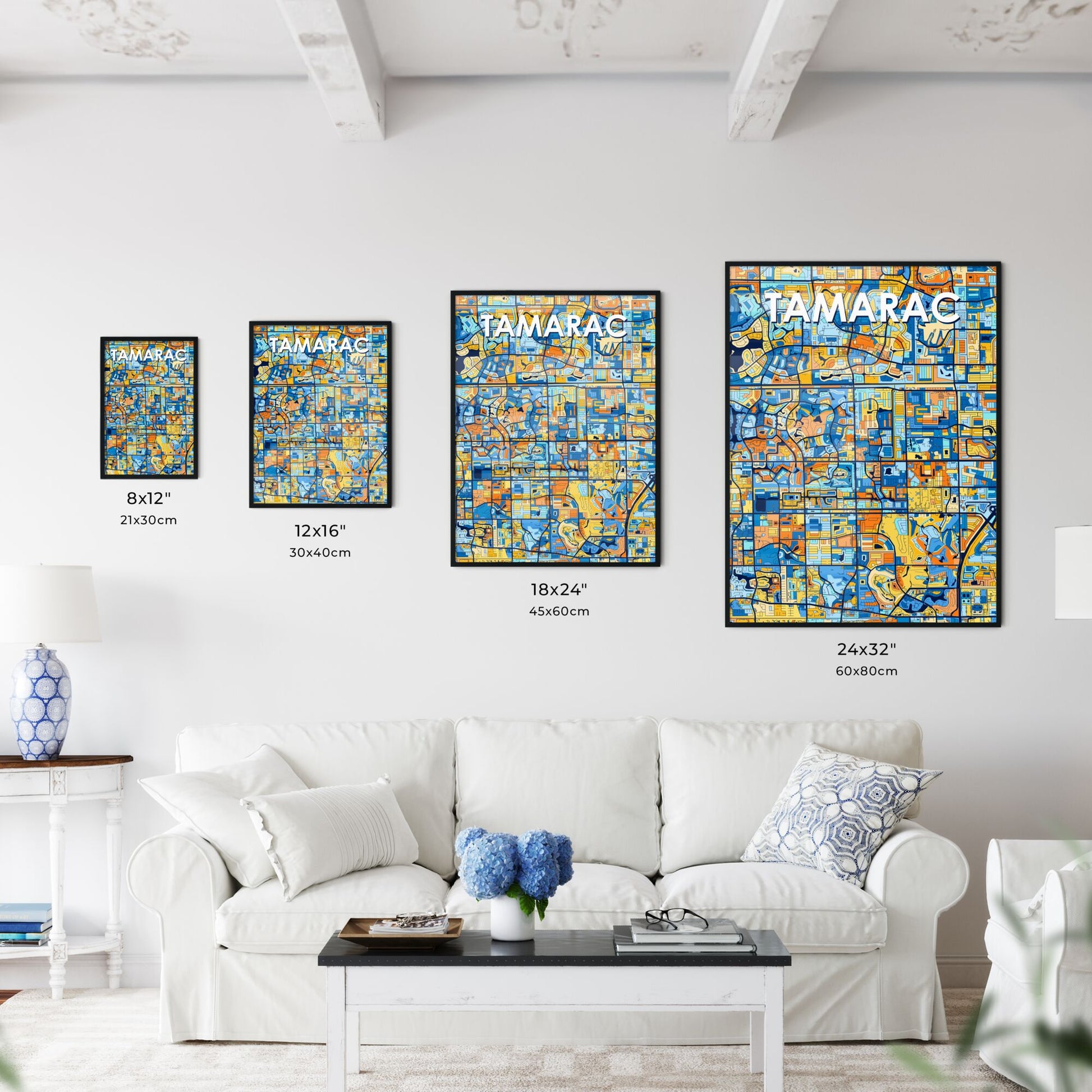 TAMARAC FLORIDA Vibrant Colorful Art Map Poster Blue Orange