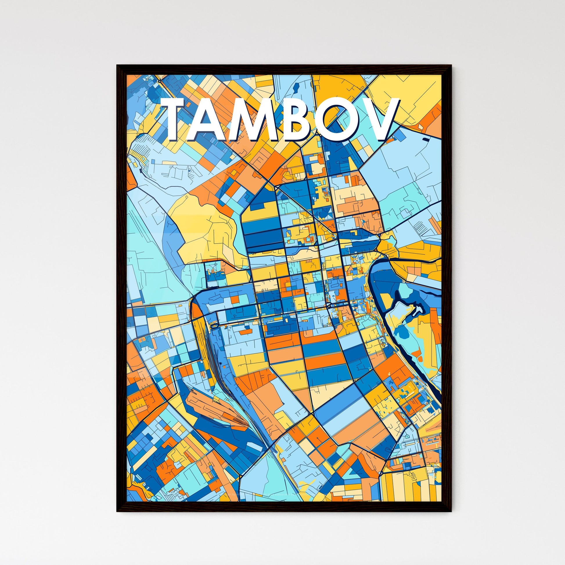 TAMBOV RUSSIA Vibrant Colorful Art Map Poster Blue Orange