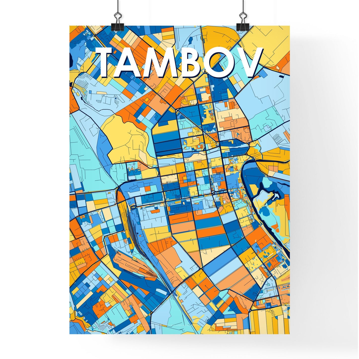 TAMBOV RUSSIA Vibrant Colorful Art Map Poster Blue Orange