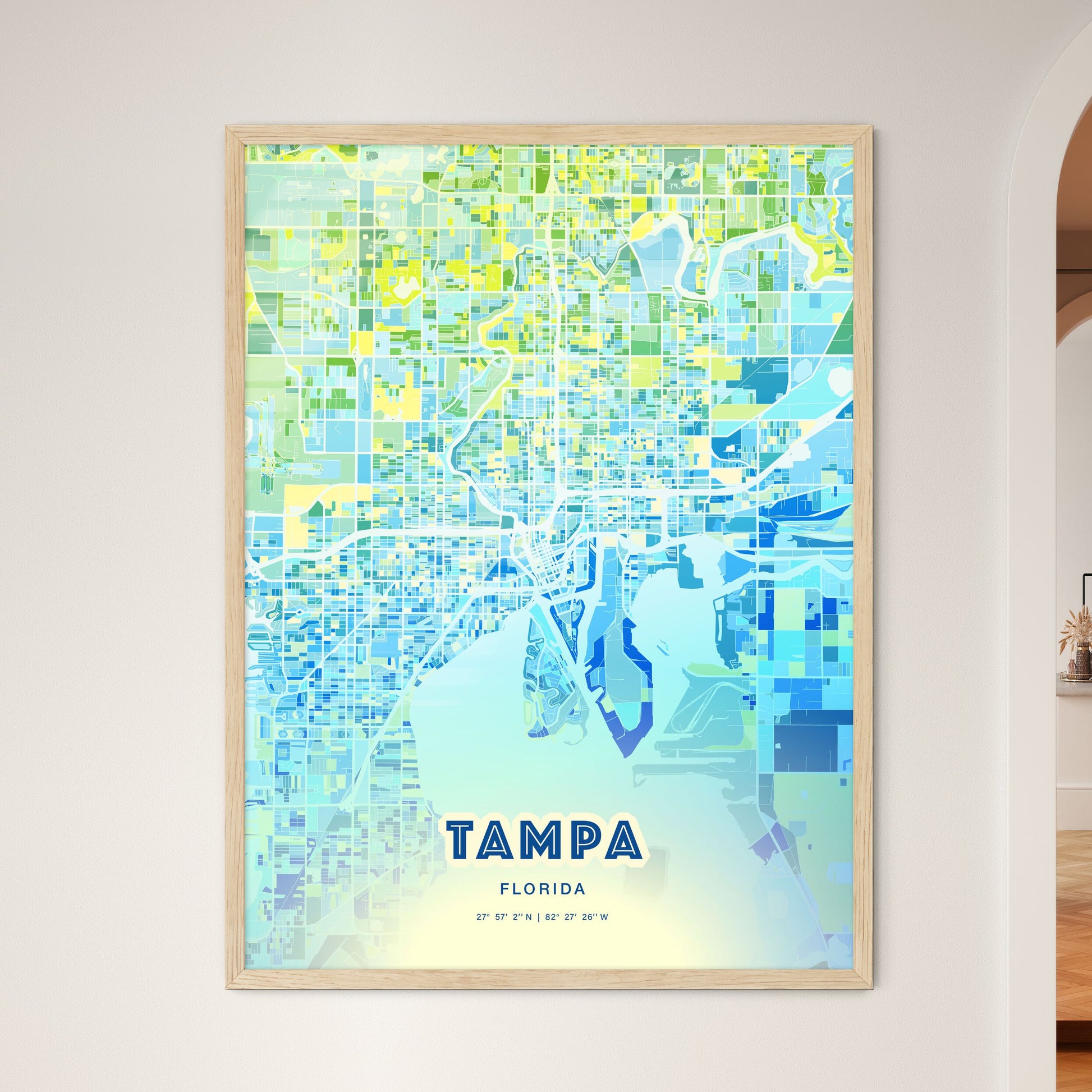 Colorful Tampa Florida Fine Art Map Cool Blue