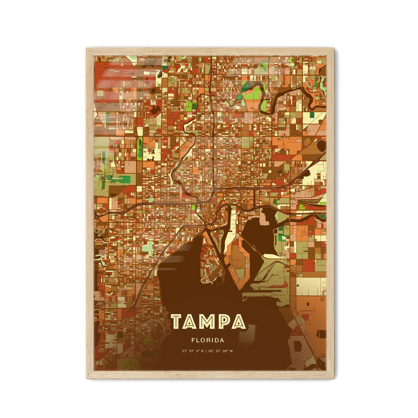 Colorful Tampa Florida Fine Art Map Farmhouse