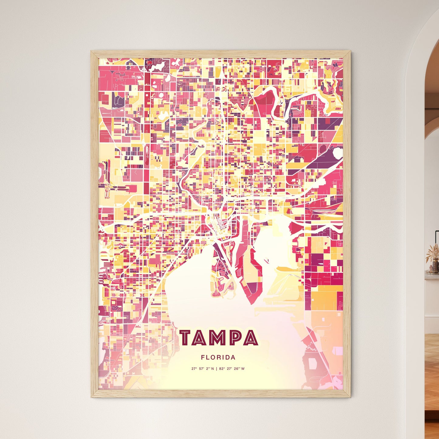 Colorful Tampa Florida Fine Art Map Hot Red