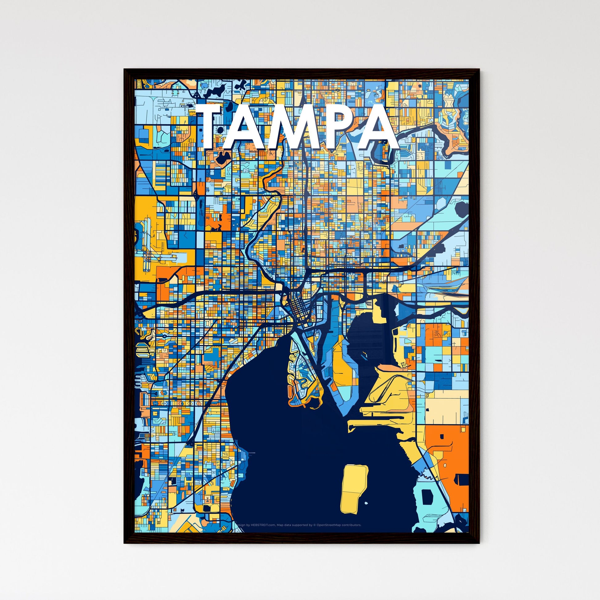 TAMPA FLORIDA Vibrant Colorful Art Map Poster Blue Orange