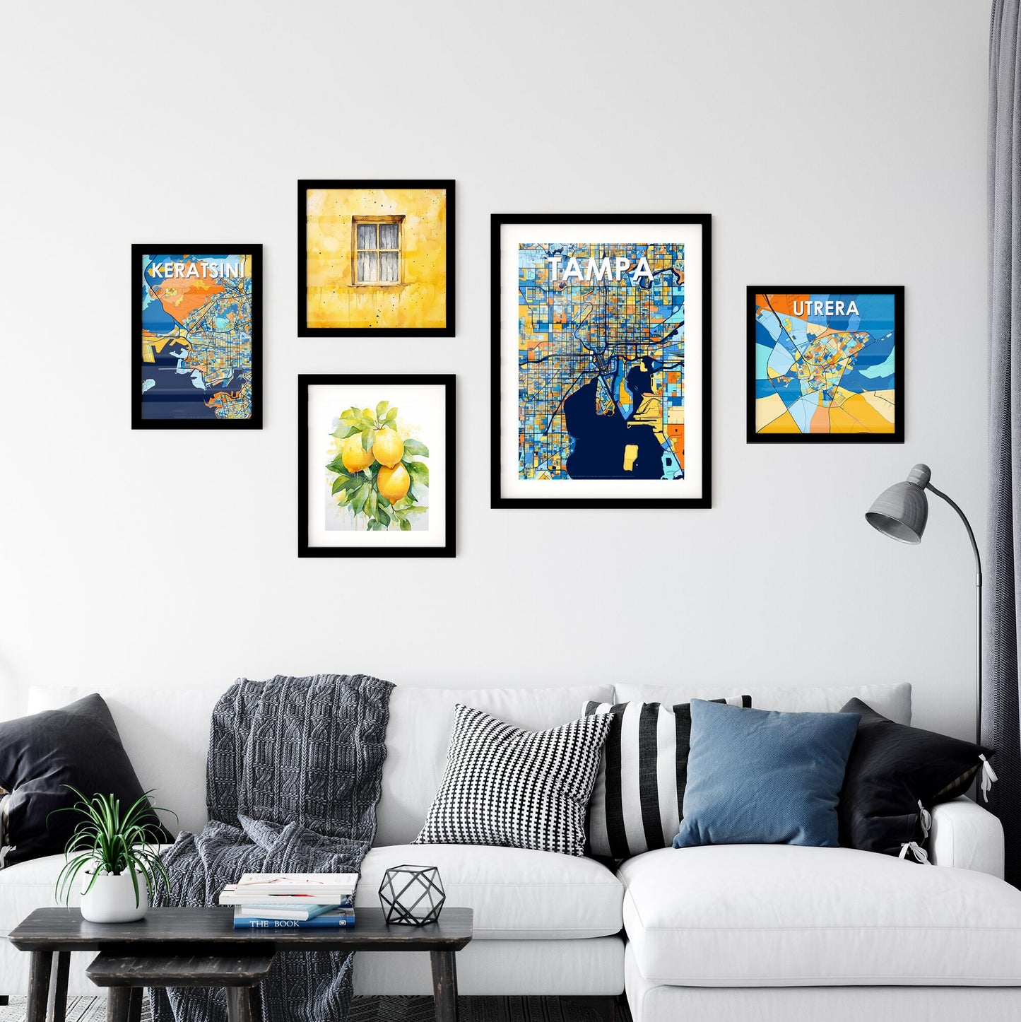 TAMPA FLORIDA Vibrant Colorful Art Map Poster Blue Orange