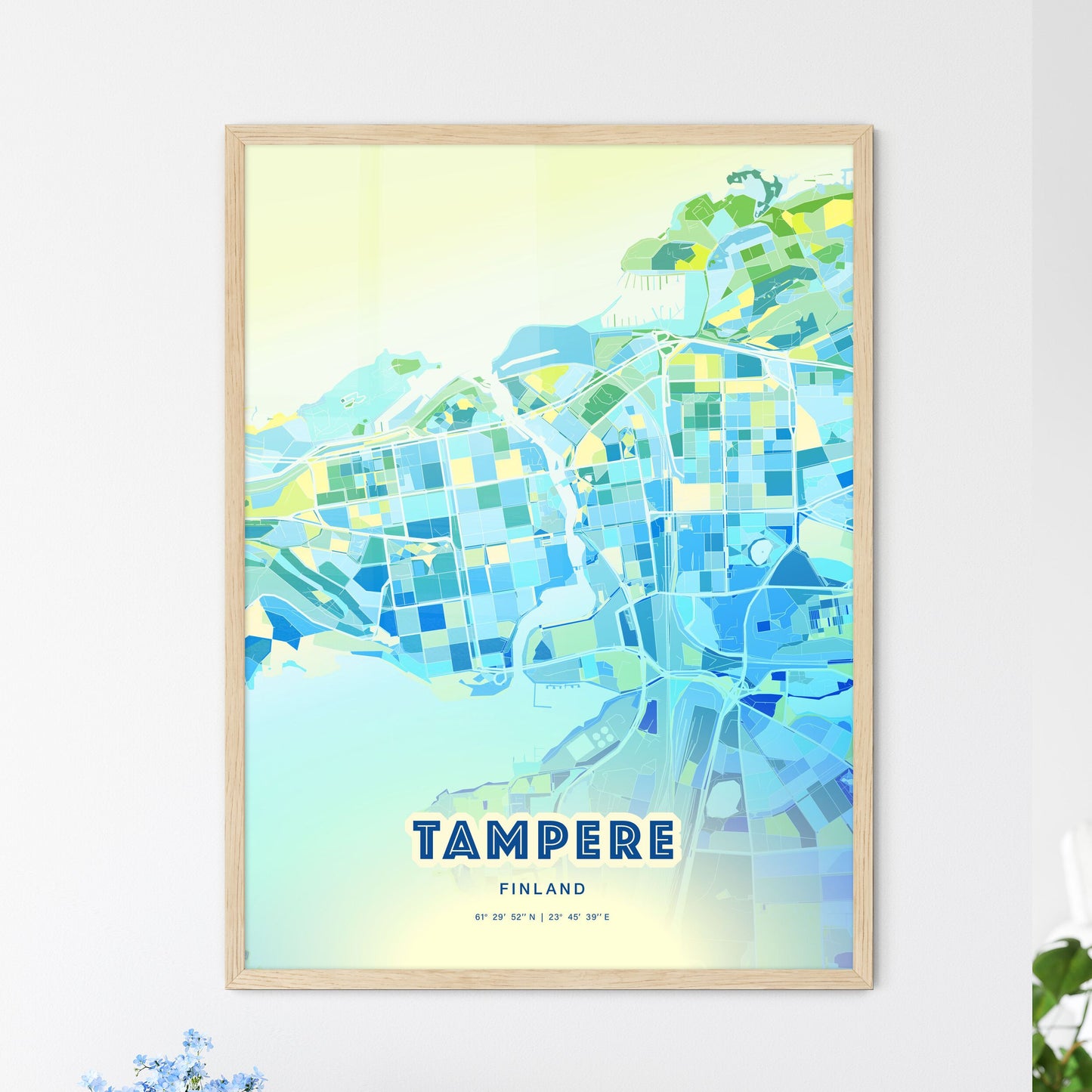 Colorful Tampere Finland Fine Art Map Cool Blue