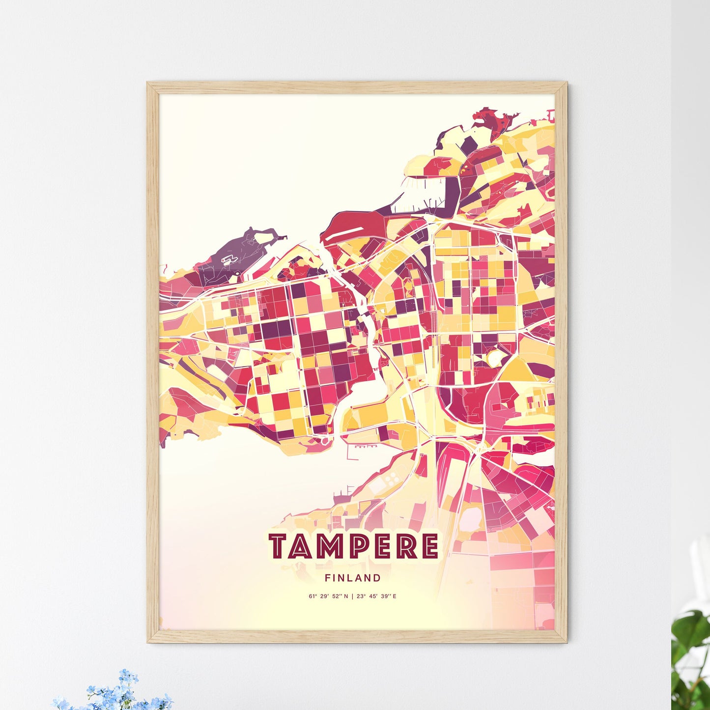 Colorful Tampere Finland Fine Art Map Hot Red