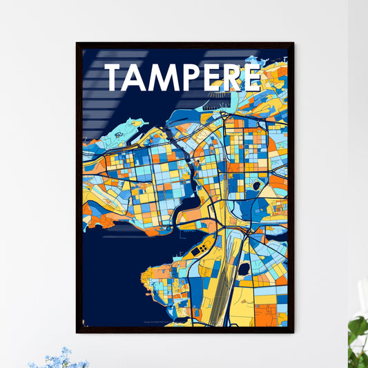 TAMPERE FINLAND Vibrant Colorful Art Map Poster Blue Orange