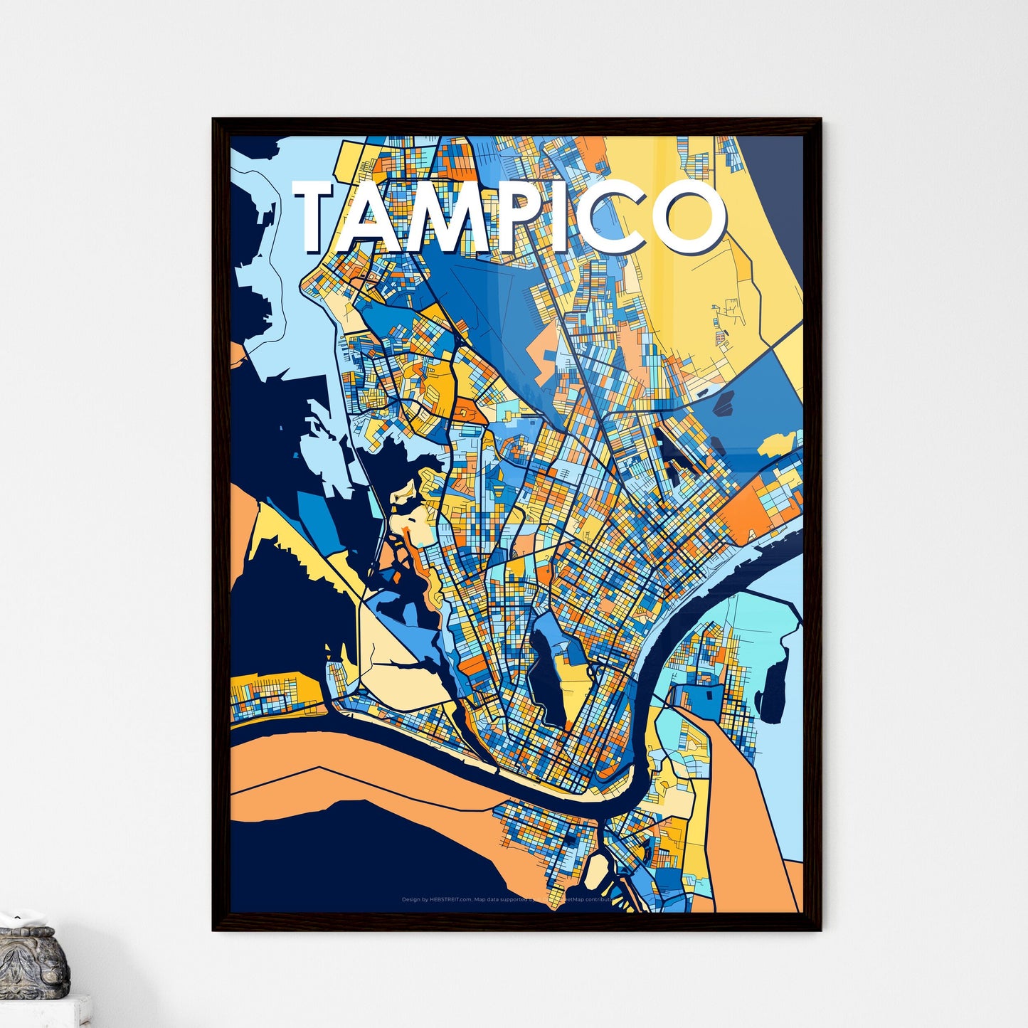 TAMPICO MEXICO Vibrant Colorful Art Map Poster Blue Orange