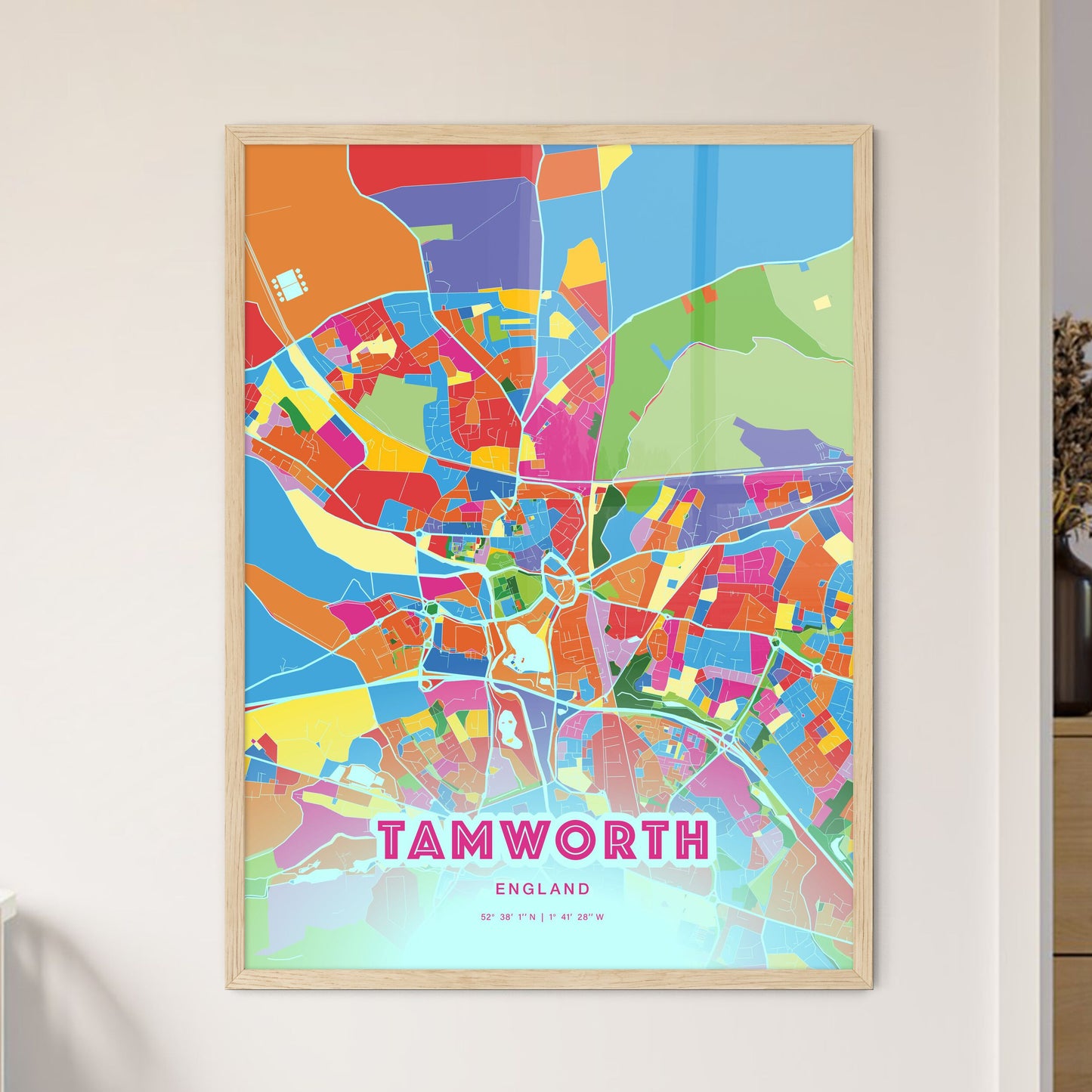 Colorful Tamworth England Fine Art Map Crazy Colors