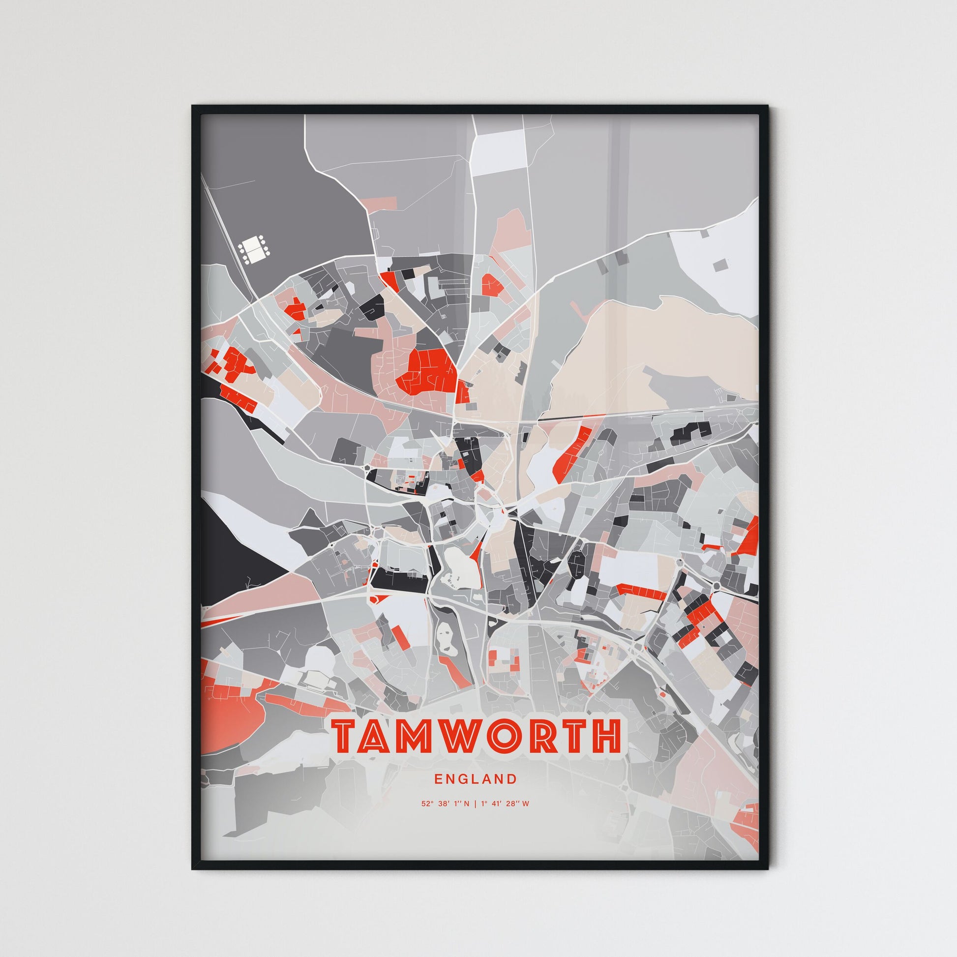 Colorful Tamworth England Fine Art Map Modern Expressive