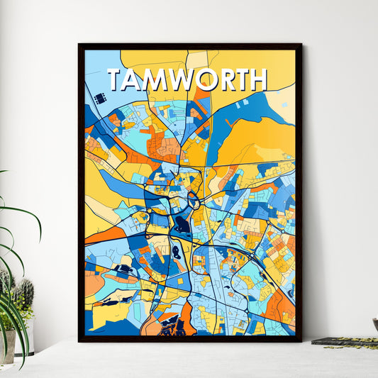 TAMWORTH ENGLAND Vibrant Colorful Art Map Poster Blue Orange