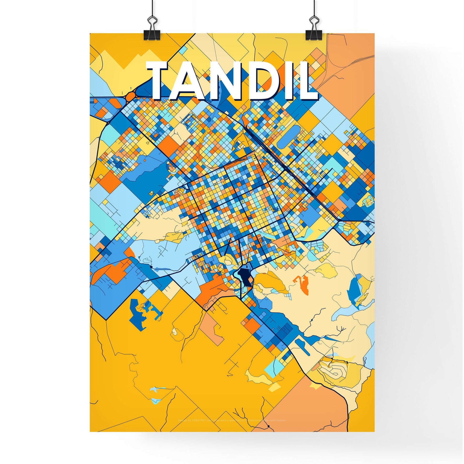 TANDIL ARGENTINA Vibrant Colorful Art Map Poster Blue Orange