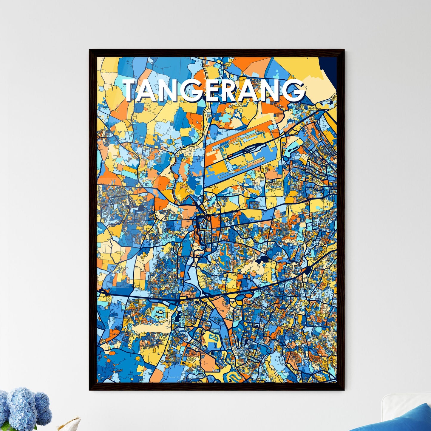 TANGERANG INDONESIA Vibrant Colorful Art Map Poster Blue Orange