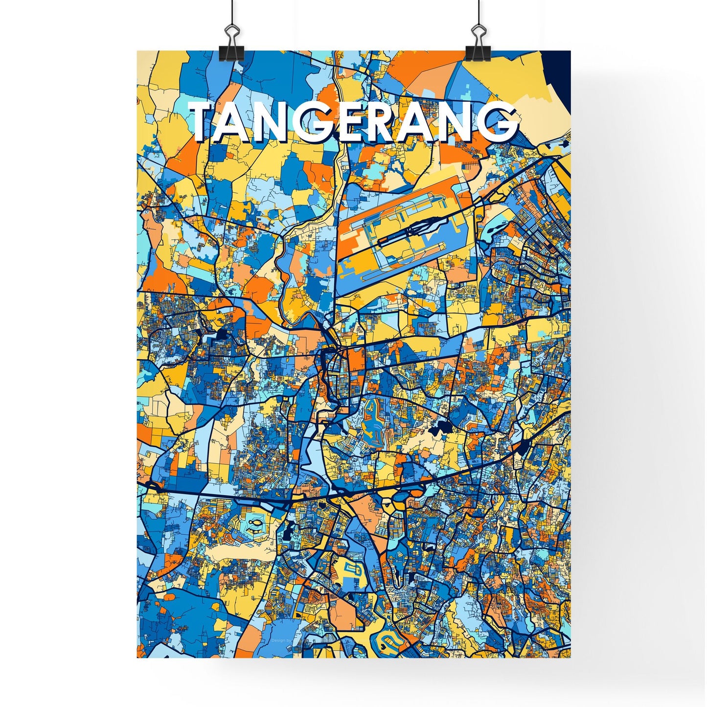 TANGERANG INDONESIA Vibrant Colorful Art Map Poster Blue Orange