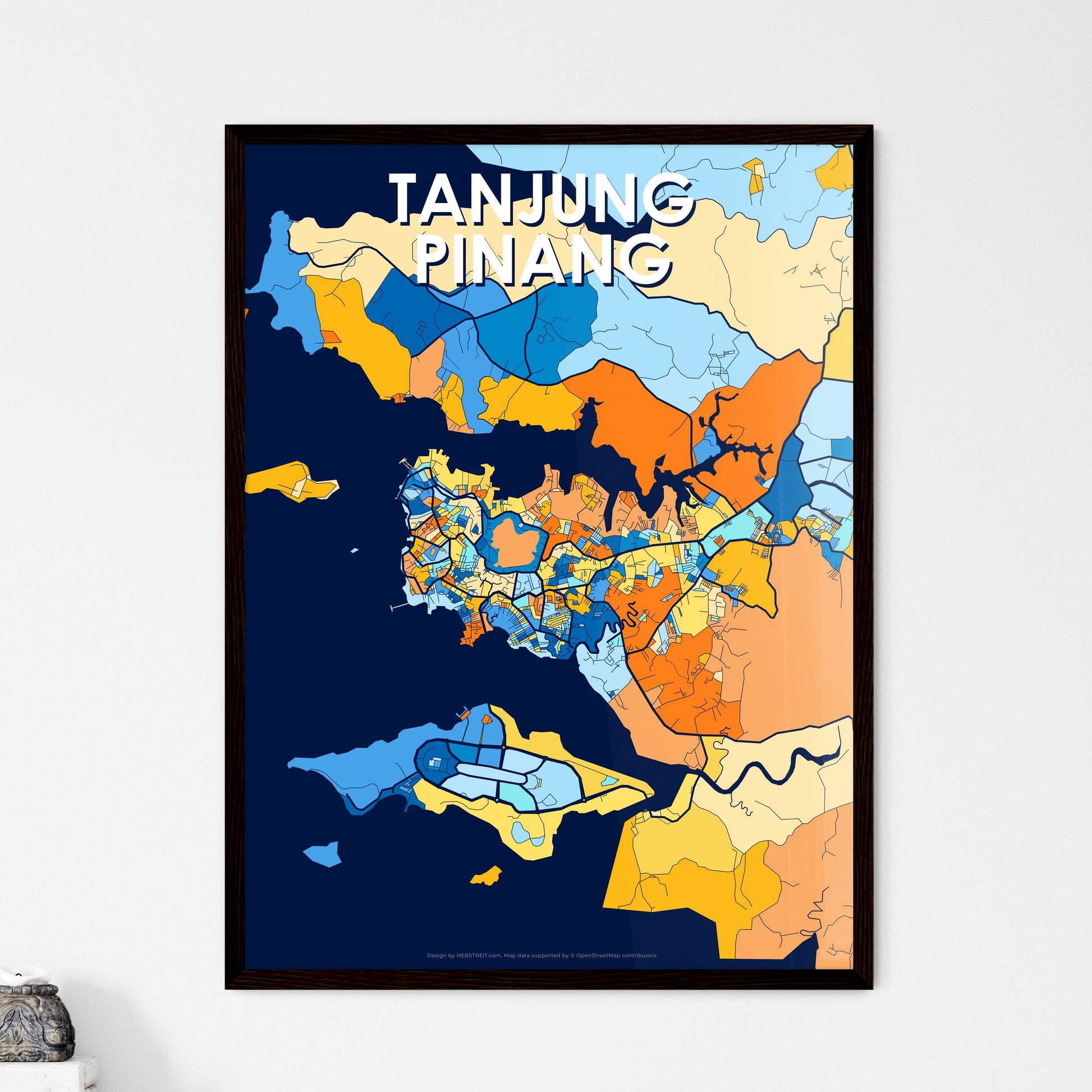 TANJUNG PINANG INDONESIA Vibrant Colorful Art Map Poster Blue Orange