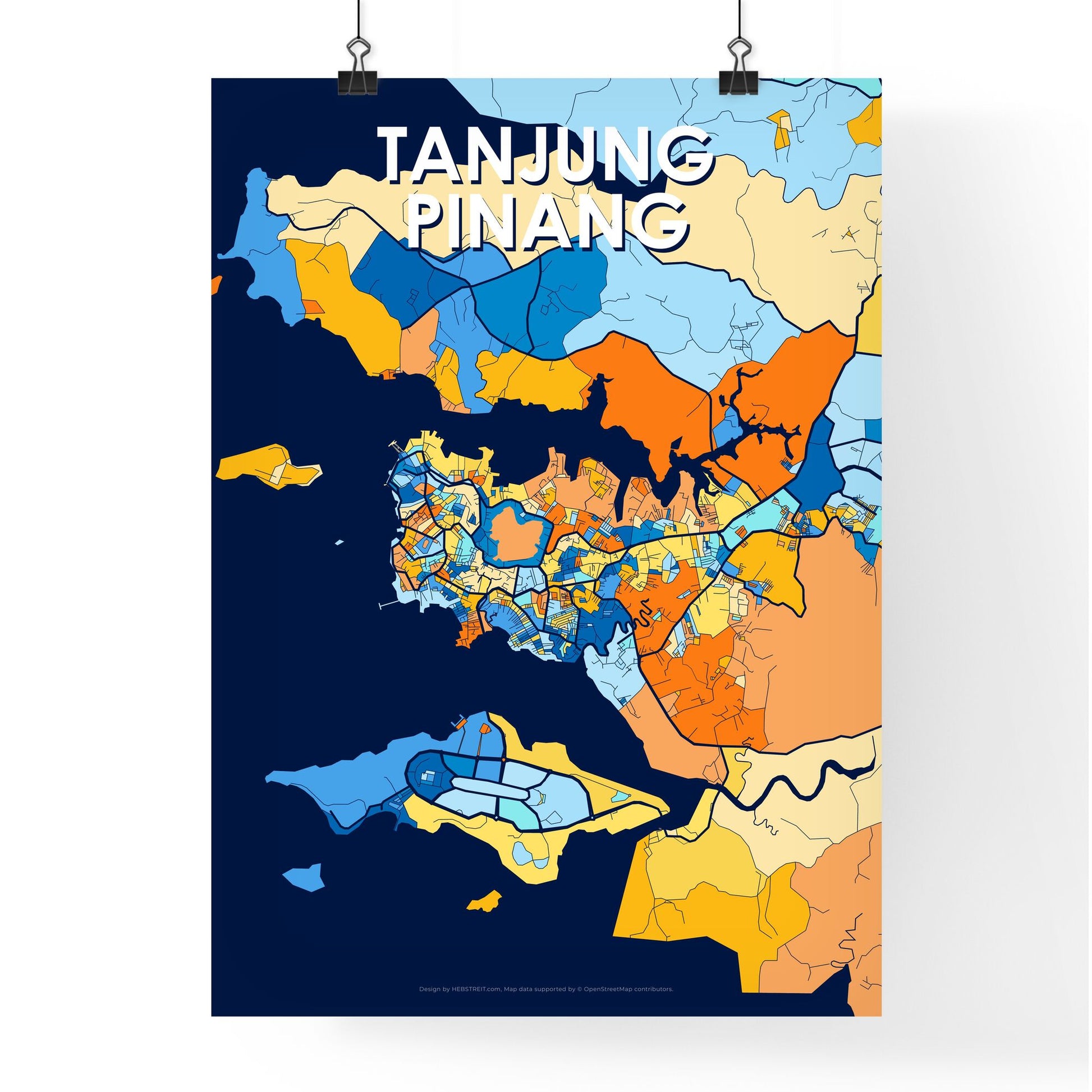 TANJUNG PINANG INDONESIA Vibrant Colorful Art Map Poster Blue Orange