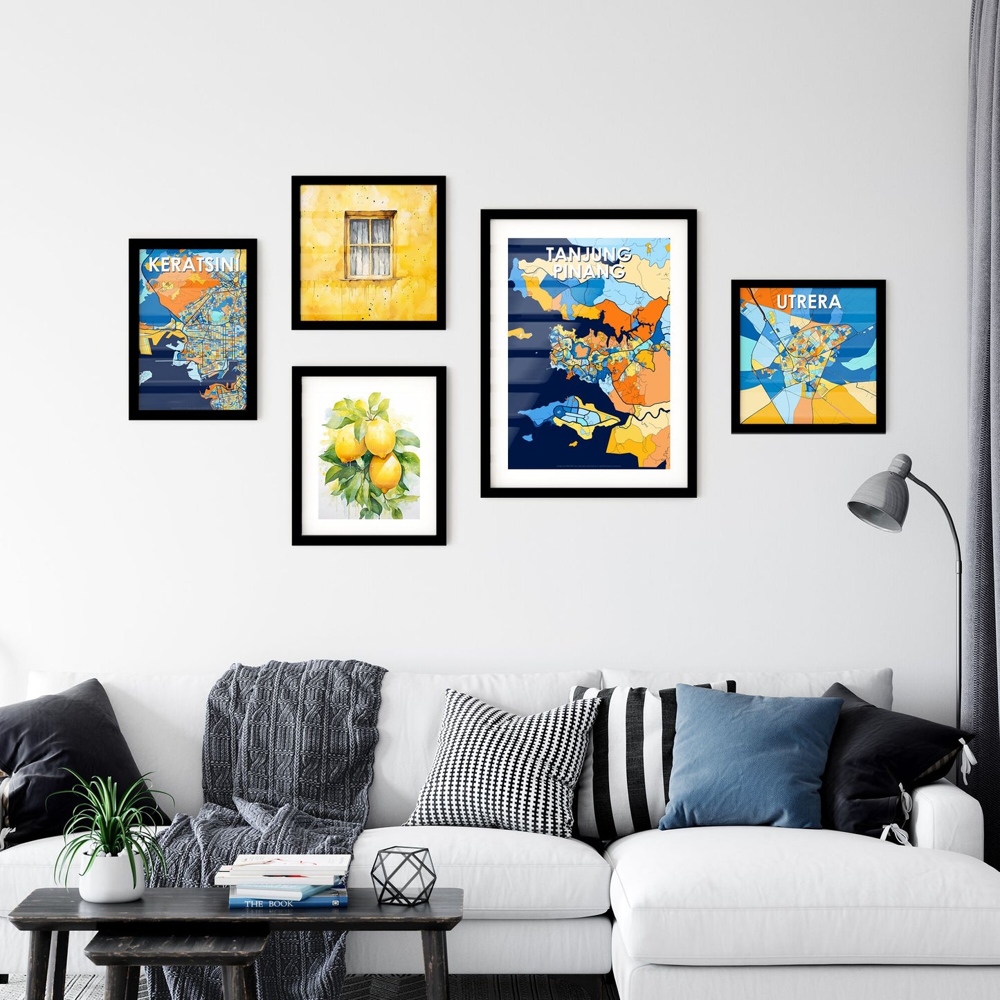 TANJUNG PINANG INDONESIA Vibrant Colorful Art Map Poster Blue Orange