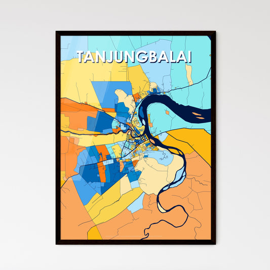 TANJUNGBALAI INDONESIA Vibrant Colorful Art Map Poster Blue Orange